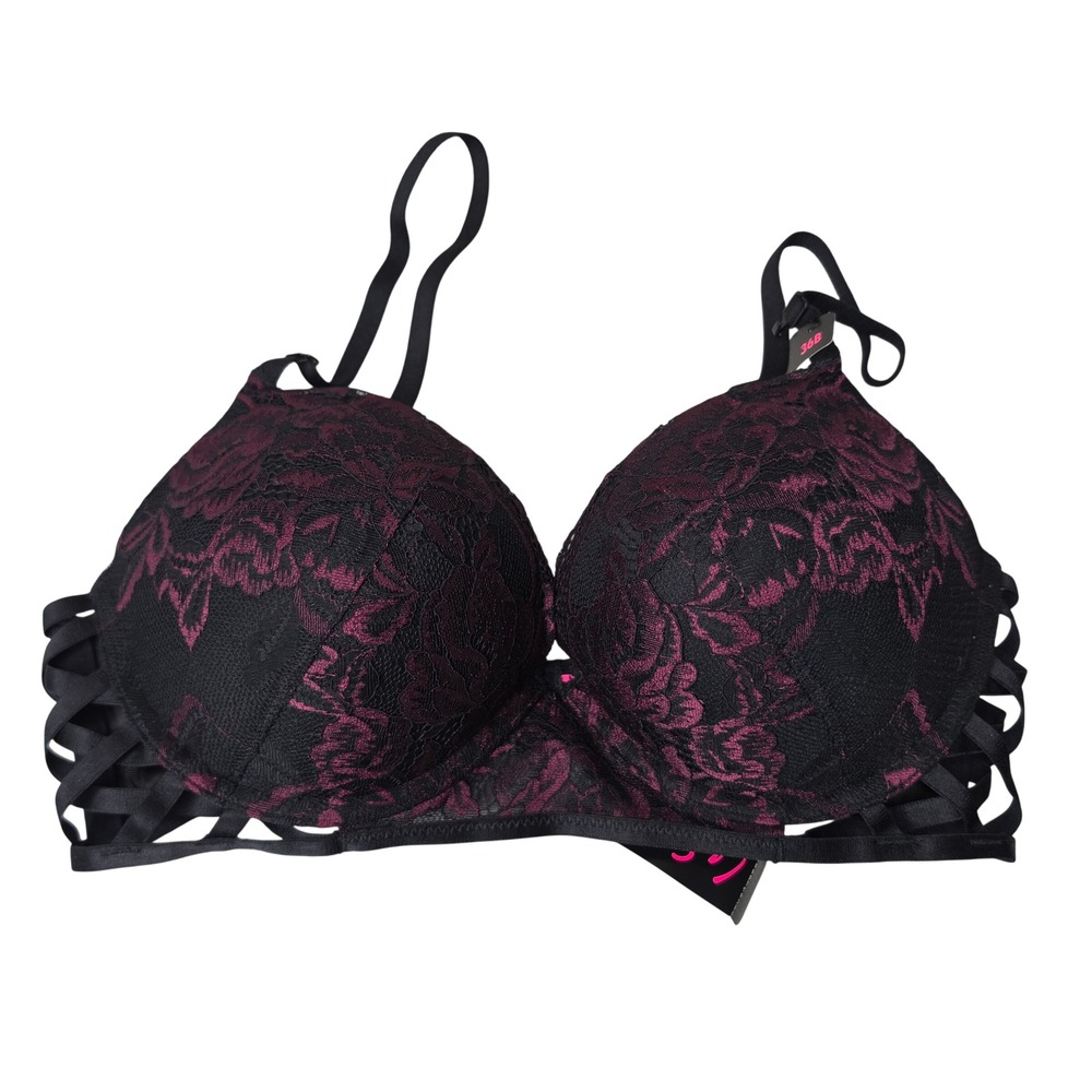 La Senza Bra Womens 36B Black Hello Sugar Lace Strappy Push Up Underwire NEW